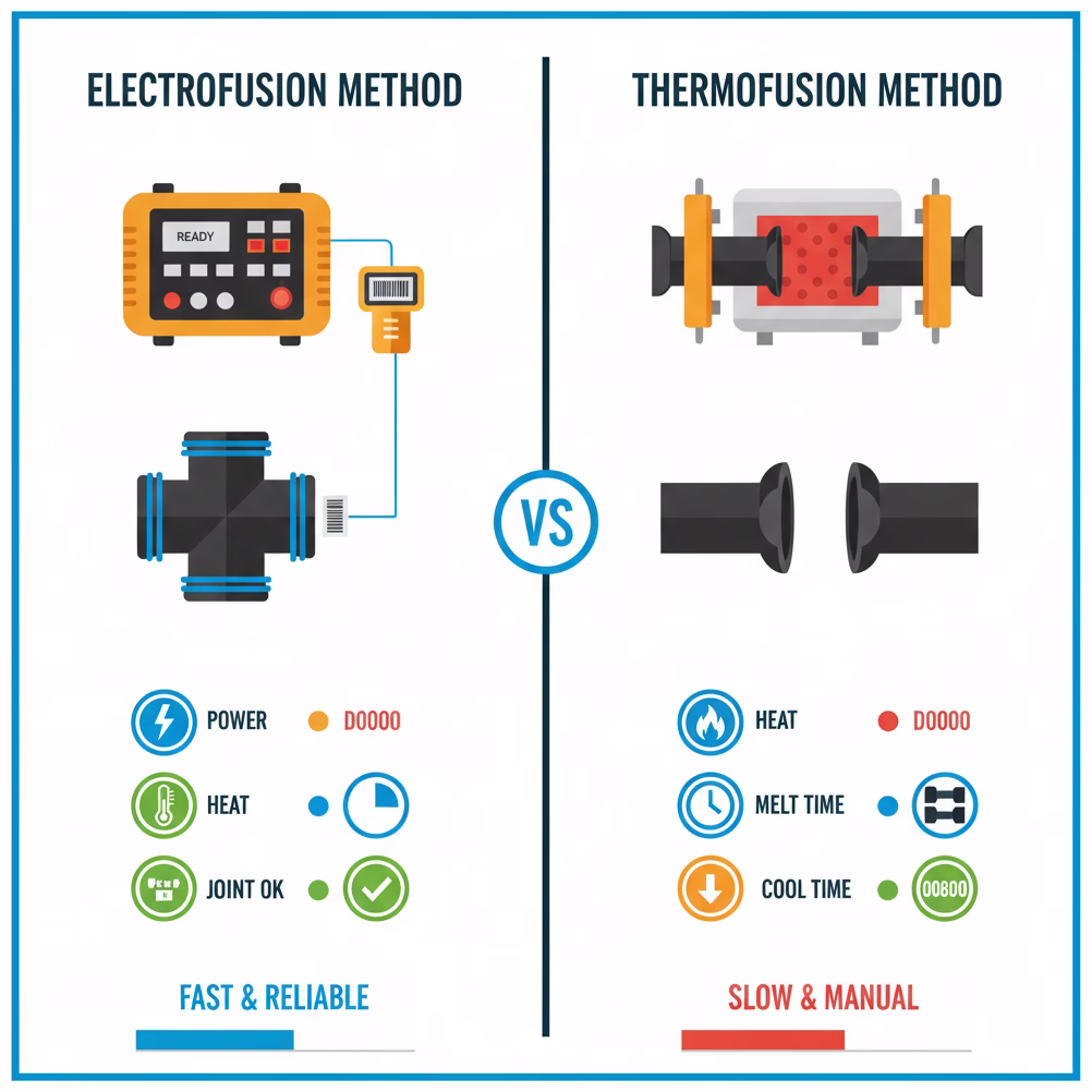 comparación electrofusión termofusión tuberías HDPE método soldadura polietileno