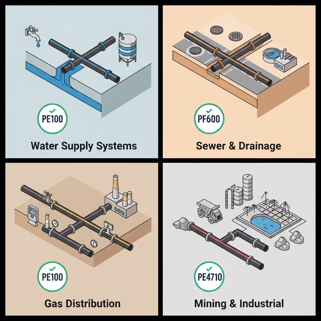 aplicaciones típicas tubería HDPE PE80 PE100 agua minería industrial saneamiento