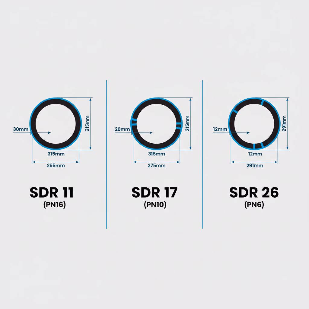 comparación SDR tubería HDPE espesor pared presión nominal PE100