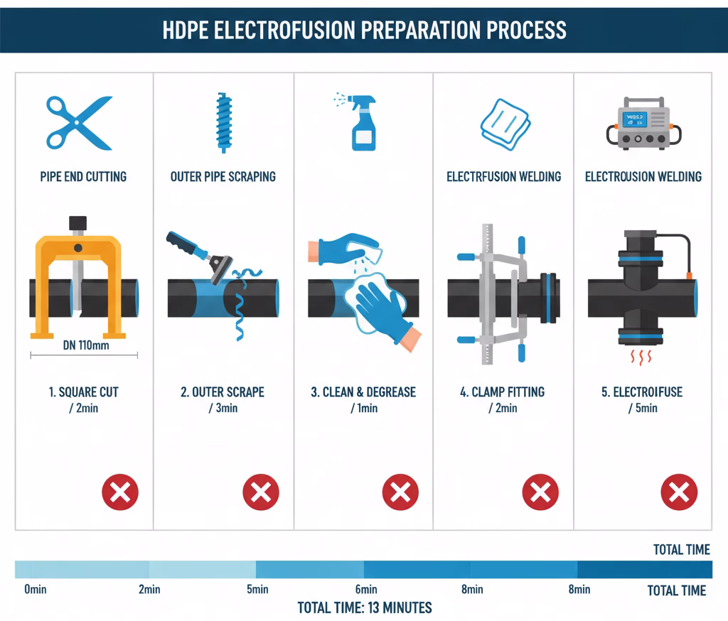 pasos preparación superficie tubería HDPE antes proceso electrofusión correcto