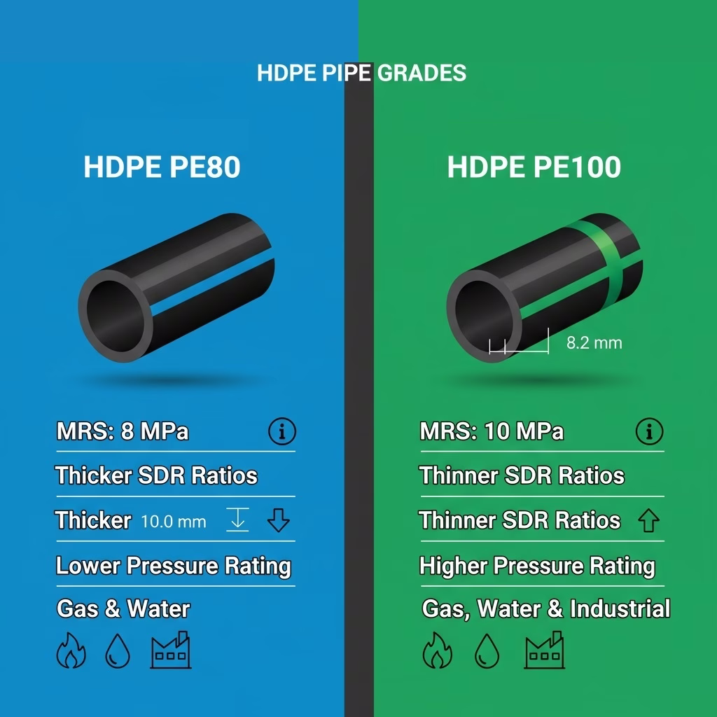 comparación técnica tubería HDPE PE80 PE100 resistencia presión SDR