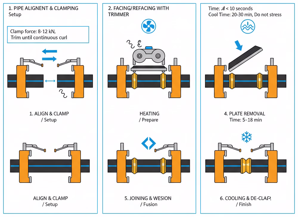 proceso paso a paso soldadura termofusión a tope tuberías HDPE