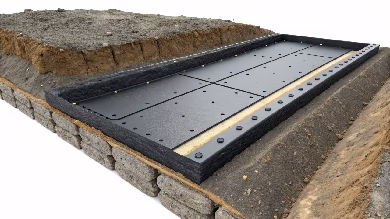 corte transversal geomembrana HDPE estructura interna capas materiales