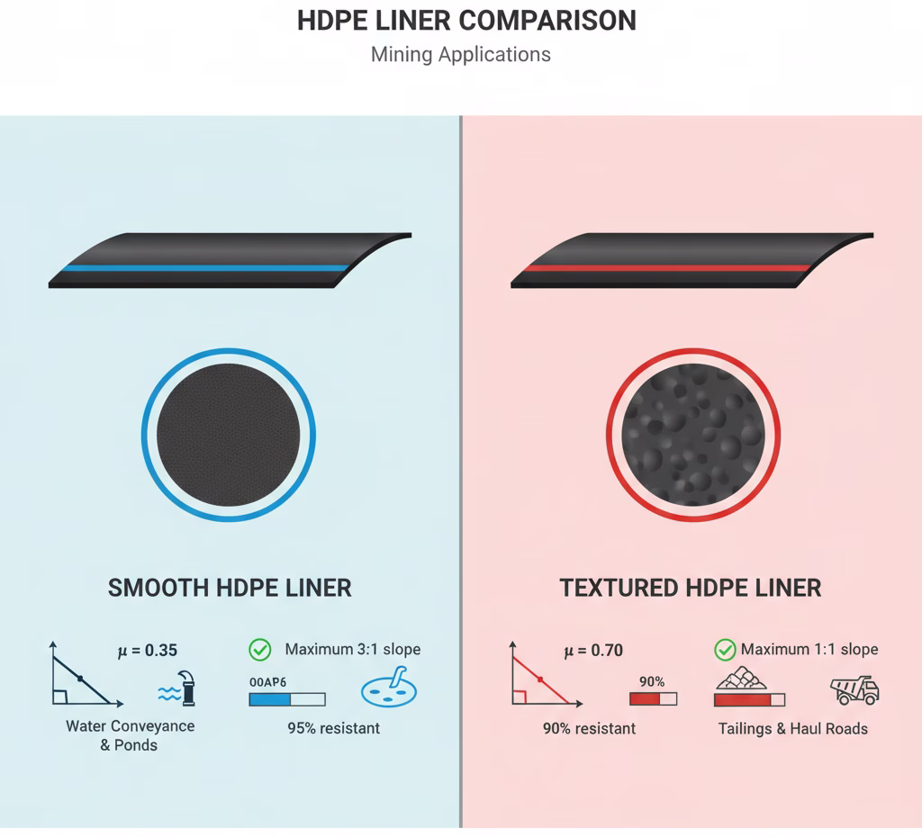comparativa geomembrana HDPE lisa texturizada selección minería pendientes